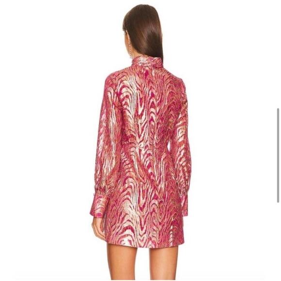 NWT Jonathan Simkhai Halen Ruched Metallic fil coupé silk-blend moire Dress - Picture 8 of 12